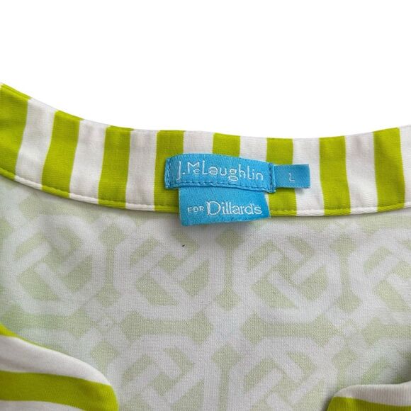 J McLaughlin Catalina Cloth Top Green White‎ Geometric 3/4 Sleeve Size Large - Picture 3 of 8